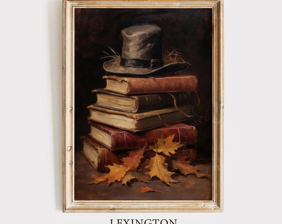 Rustic Fall Decor Wall Art Book Art Vintage Fall Oil Painting Fall Print Thanksgiving Decor Pilgrim Moody Dark Academia Print 330