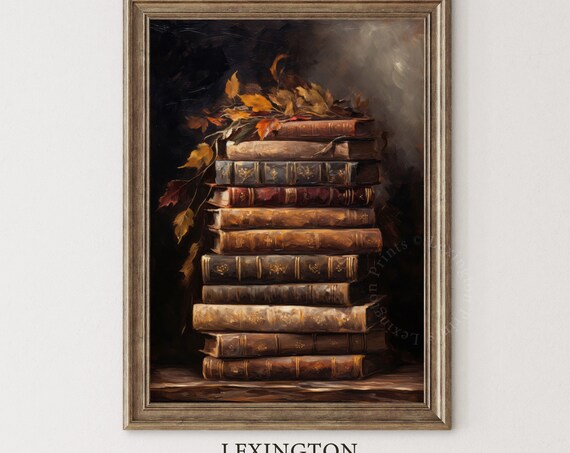 Vintage Book Stack Autumn Leaves Rustic Fall Still Life Poster