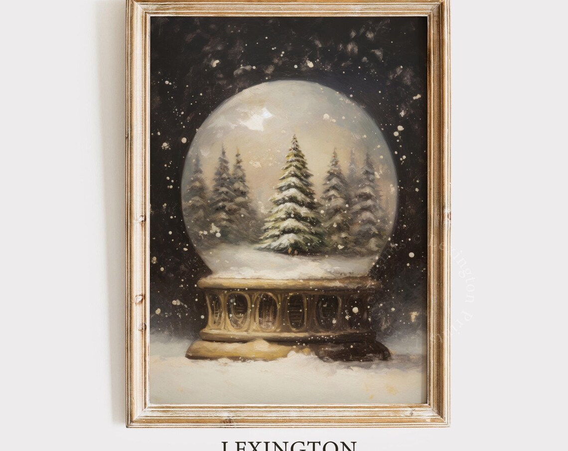 Vintage Snow Globe Christmas Trees Dark Moody Holiday Scene Poster
