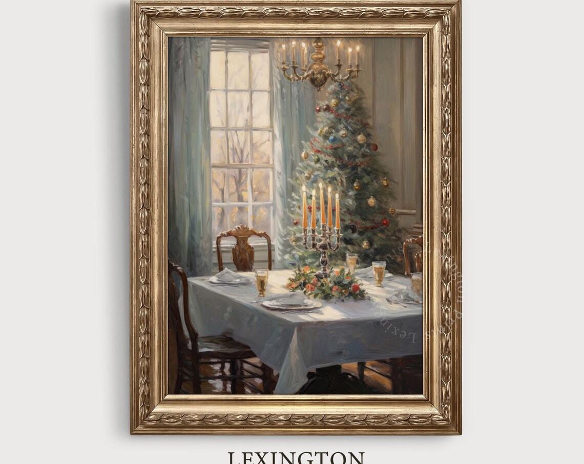 Vintage Christmas Oil Painting Christmas Wall Art Christmas Tree Living Room Wall Art Farmhouse Winter Kitchen Christmas Decor 229