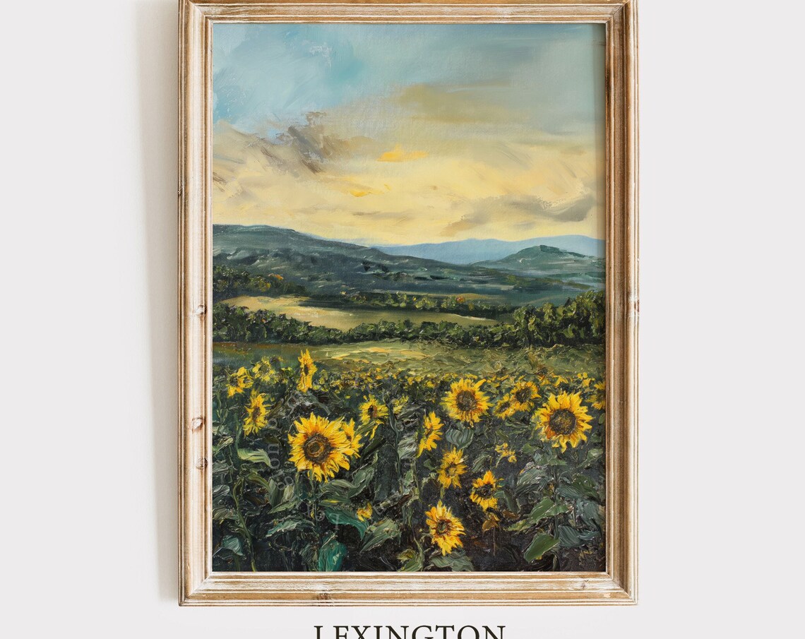 Sunflower Field Sunset Mountain Landscape Golden Summer Evening Poster
