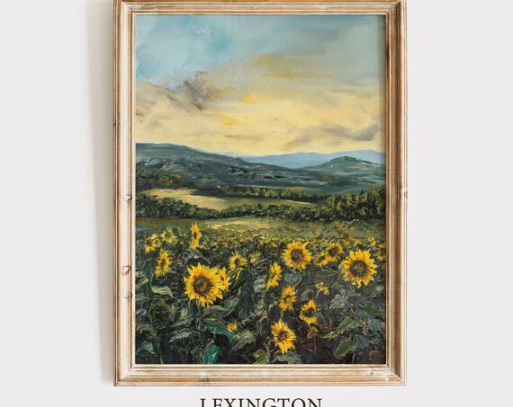 Sunflower Field Sunset Mountain Landscape Golden Summer Evening Poster