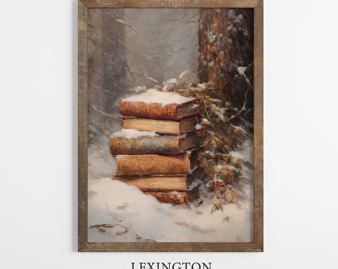 Snowy Christmas Wall Art Book Art Winter Vintage Christmas Print Winter Print Oil Painting Dark Academia Decor Holiday 354
