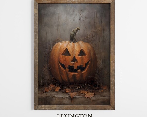 Smiling Jack-O-Lantern Pumpkin On Stone Ledge Oil Painting Fall Poster