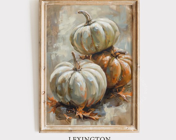 Stacked White and Orange Pumpkins Oil Painting Autumn Fall Poster