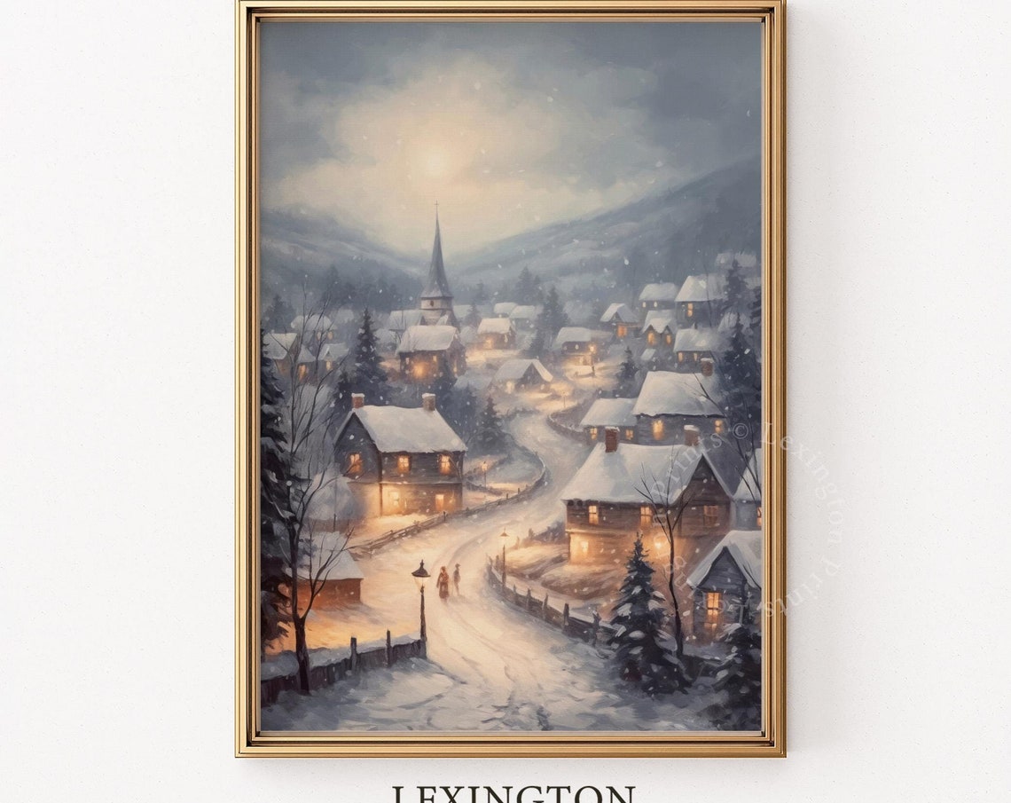 Winter Town City Art Vintage Christmas Wall Art Landscape Painting Christmas Village Art Christmas Print Winter Print Holiday Decor Snow 412 - Image 8