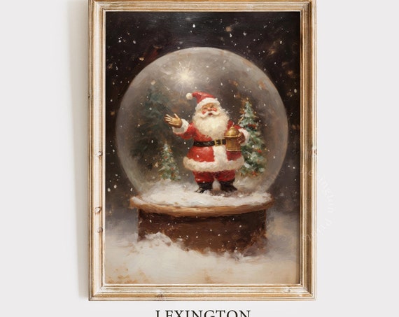 Santa Christmas Wall Art Santa Snowglobe Christmas Oil Painting Christmas Santa Art Cottagecore Vintage Christmas Print Winter Art Cute 295