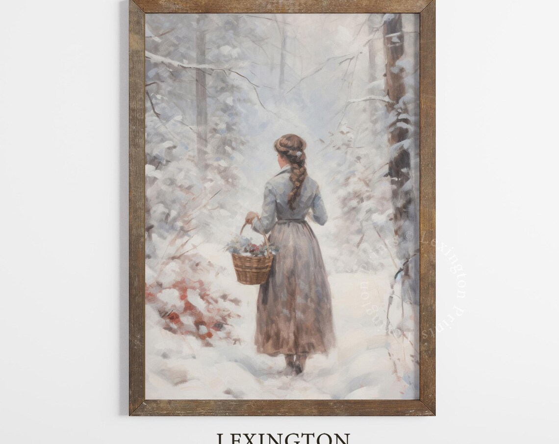 Braided Girl Carrying Basket Of Berries In Snowy Forest Winter Poster