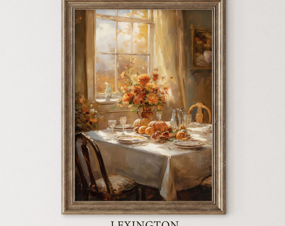 Thanksgiving Table Set for Dinner Fall Interior Painting Poster