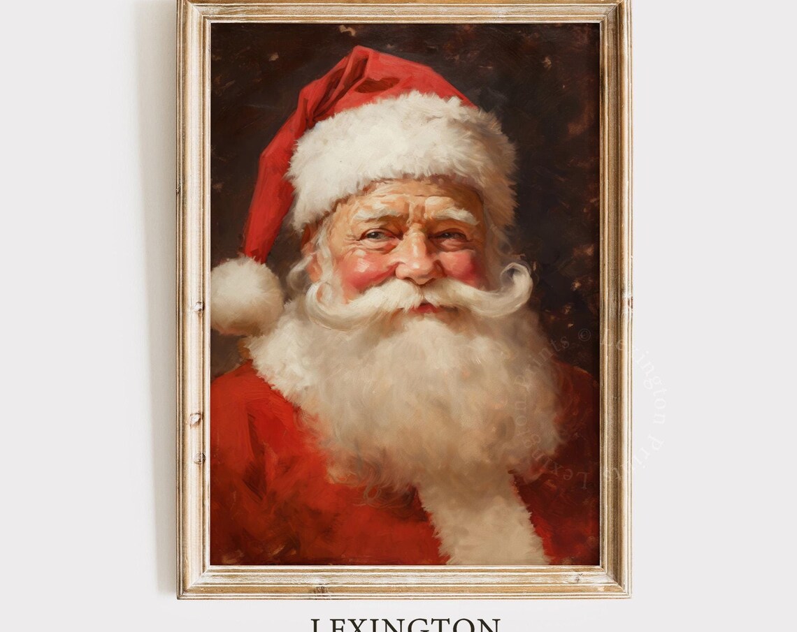 Classic Santa Claus Portrait Vintage Christmas Oil Painting Poster