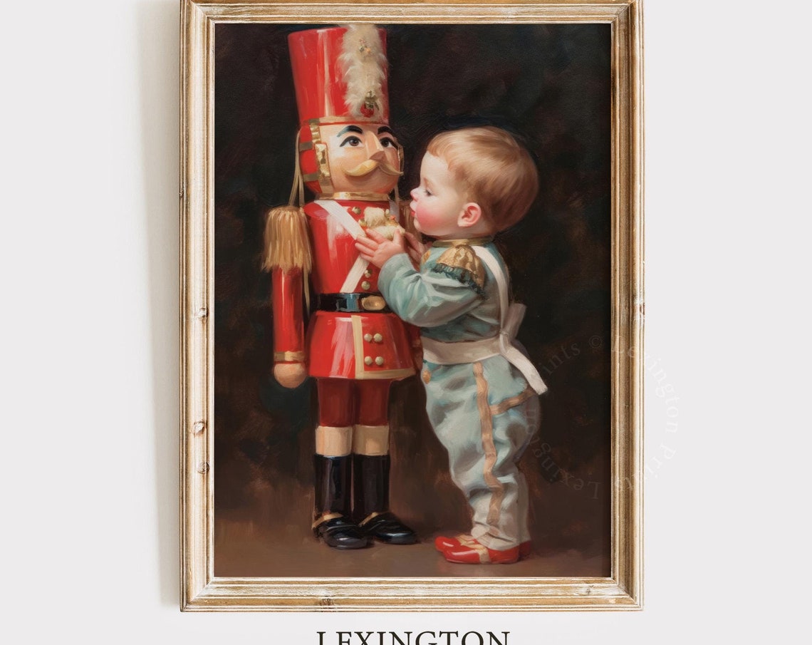 Toddler Hugging Nutcracker Soldier Christmas Portrait Poster