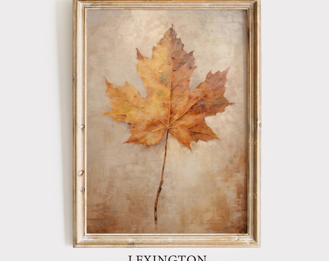 Single Autumn Maple Leaf Vintage Botanical Still Life Painting Poster