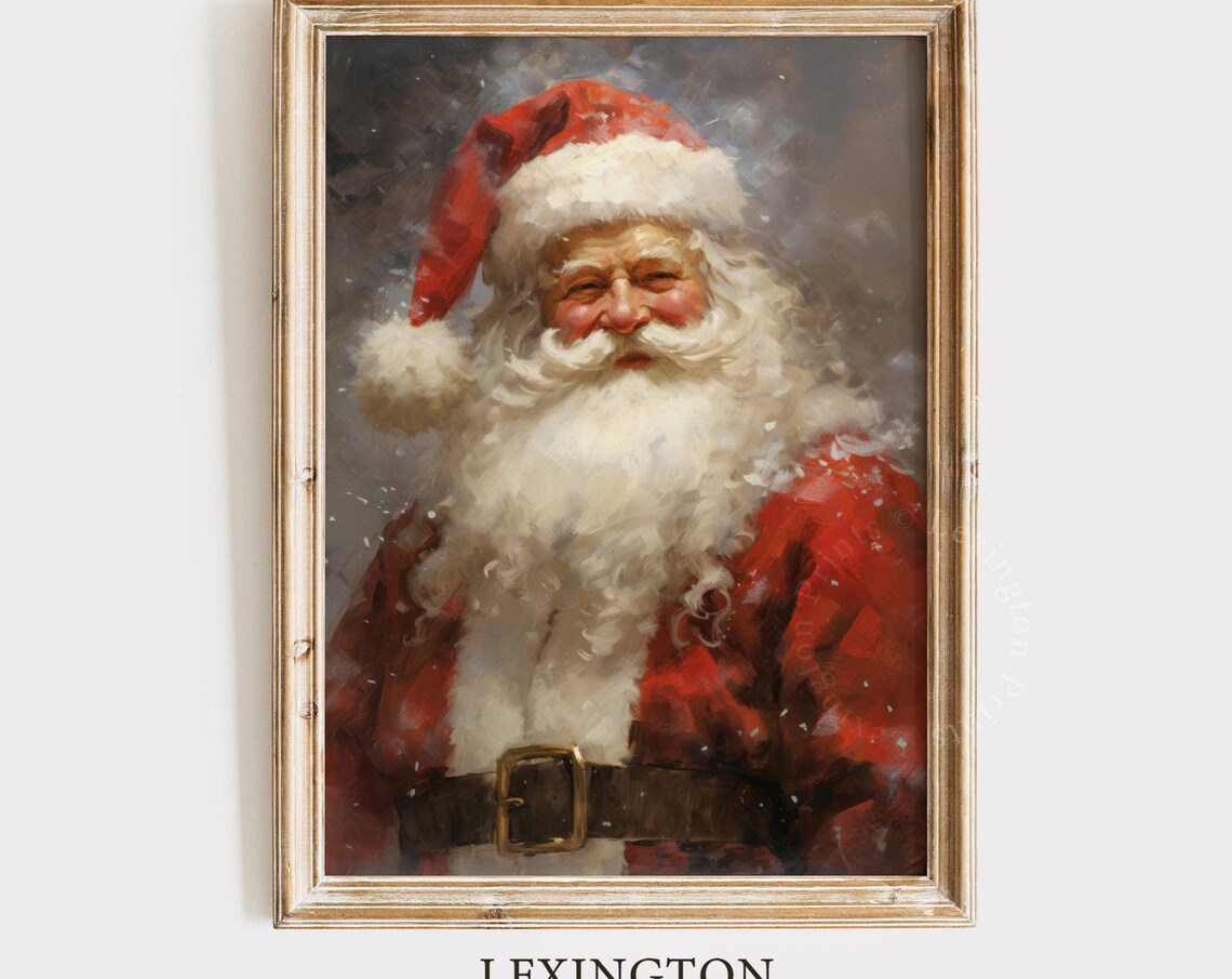 Smiling Santa Claus Portrait in Red Suit Vintage Christmas Art Print