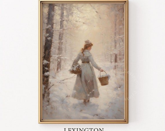 Snowy Woman Forest Wall Art Rustic Christmas Decor Vintage Christmas Wall Art Holiday Decor Winter Nature Wall Art Moody Print 151