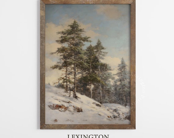 Vintage Winter Landscape Painting Vintage Christmas Wall Art Forest Wall Art Christmas Decor Moody Wall Art Nature Wall Art Seasonal Art 232