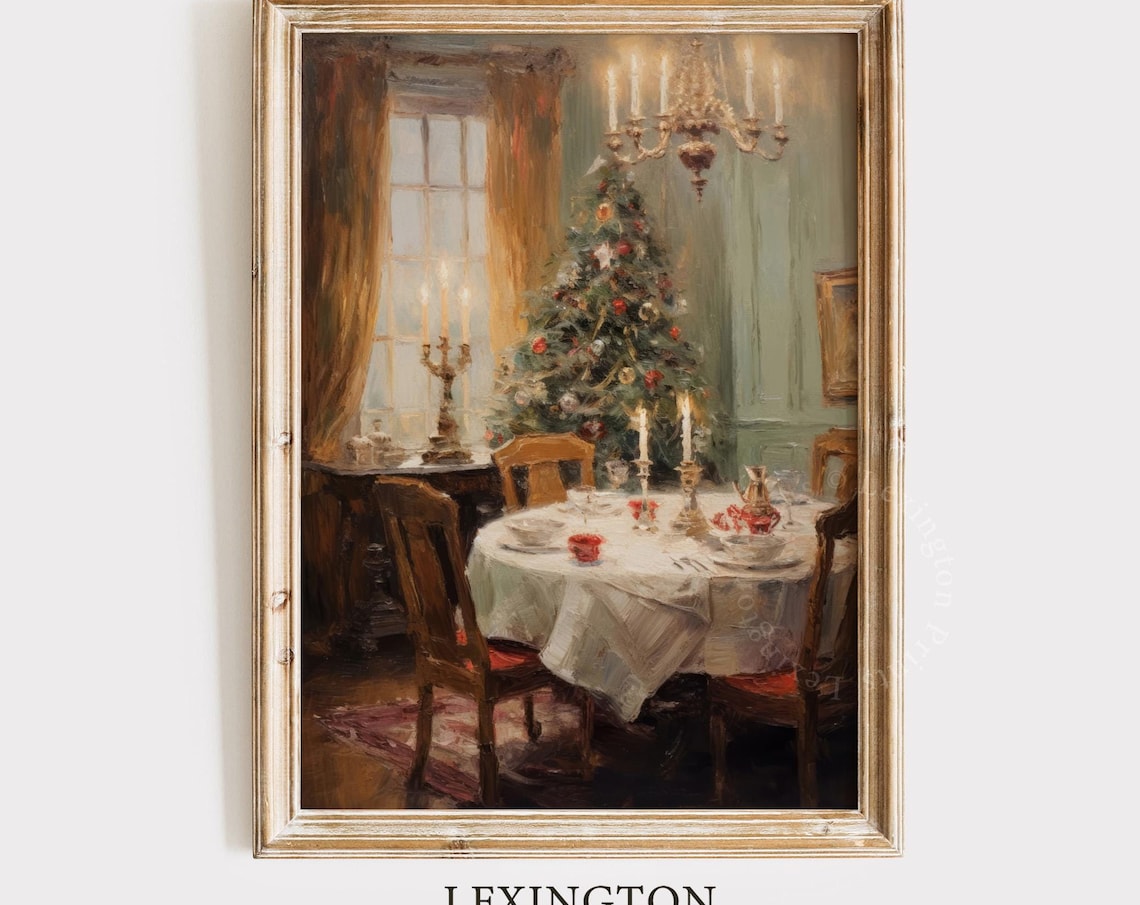 Elegant Christmas Dining Room Set Table Candlelight Holiday Art Poster