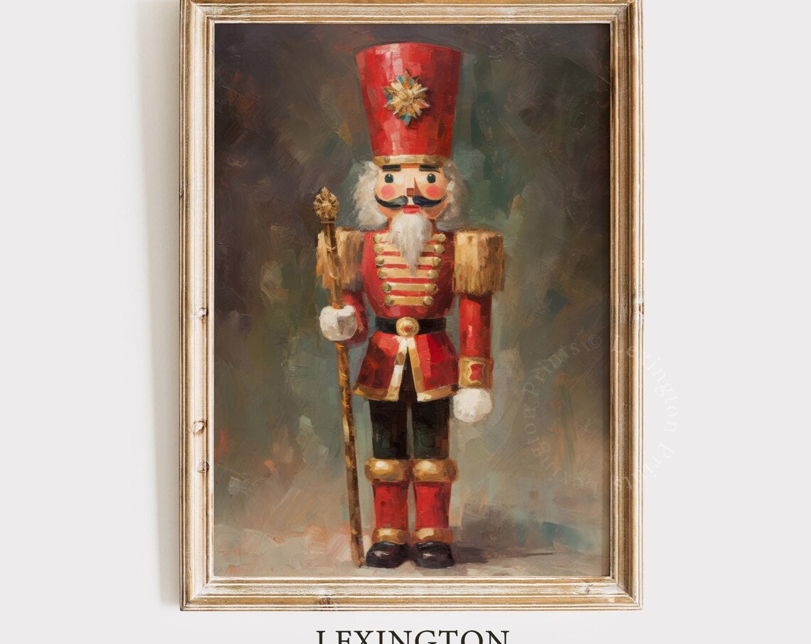 Red Nutcracker Soldier Vintage Christmas Holiday Painting Poster