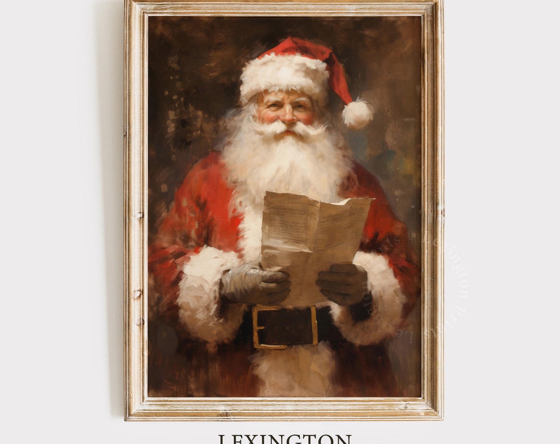 Vintage Christmas Wall Art Christmas Santa List Christmas Oil Painting Holiday Winter Print Santa Christmas Print Art Academia 405