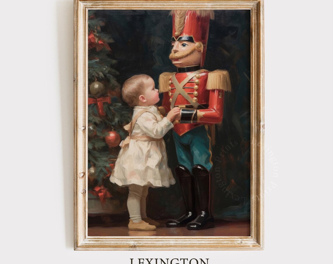 Toddler Girl with a Nutcracker Christmas Vintage Painting Poster