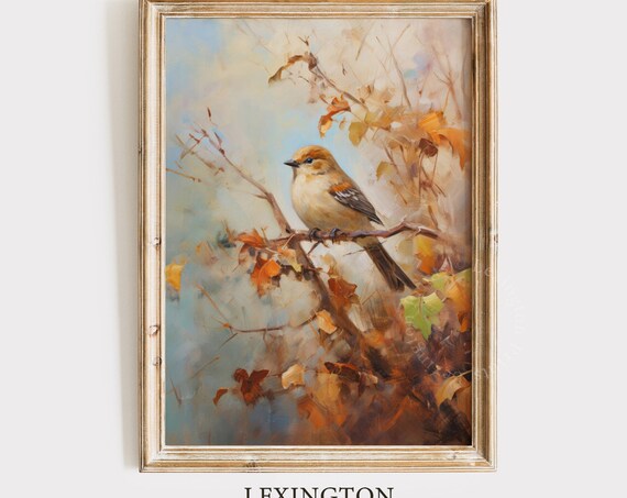 Songbird on Golden Autumn Branch Fall Leaves Rustic Bird Poster