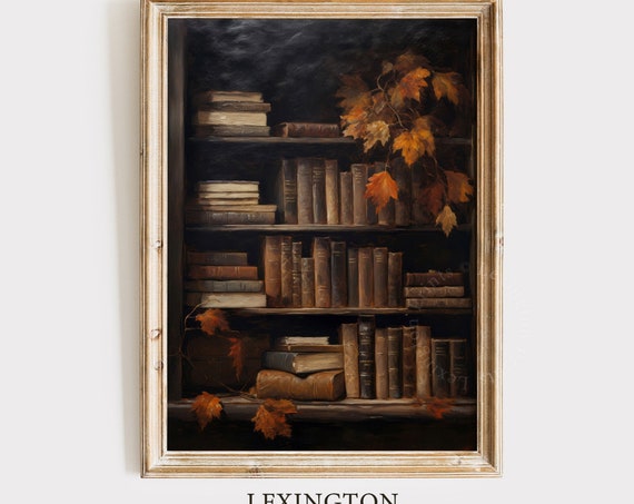 Rustic Fall Wall Art Book Art Still Life Moody Wall Art Vintage Autumn Oil Painting Dark Academia Bookshelf Decor Thanksgiving 220