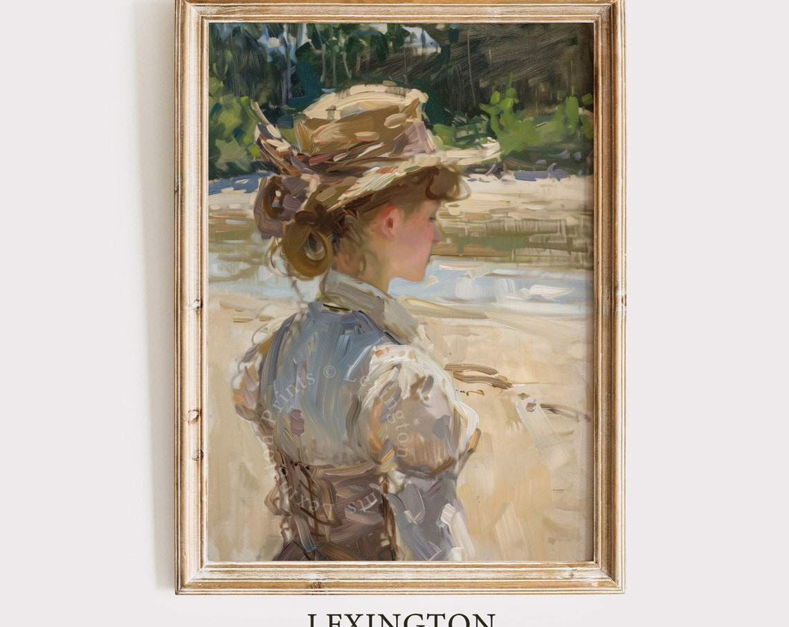 Woman in Straw Hat at the Beach Impressionist Summer Portrait Poster
