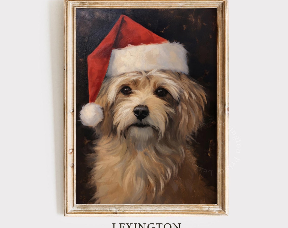 Rustic Christmas Wall Art Dog Christmas Dog Painting Vintage Christmas Decor Winter Art Pet Oil Painting Dog Portrait Holiday 223