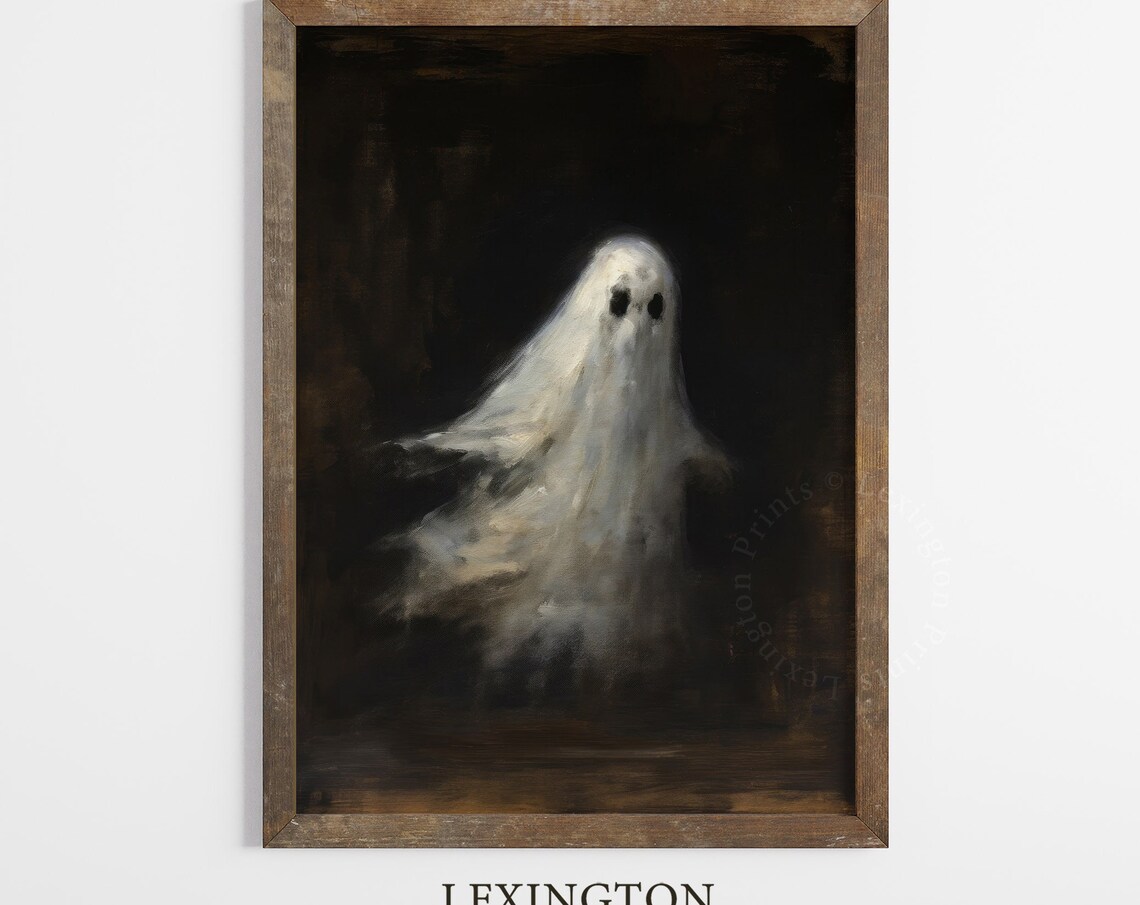 Floating White Ghost in Dark Shadows Moody Spooky Halloween Poster