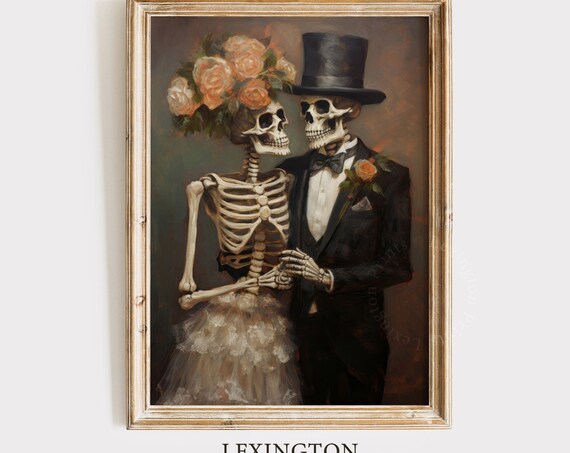 Skeleton Bride and Groom Wedding Portrait Vintage Halloween Wall Art