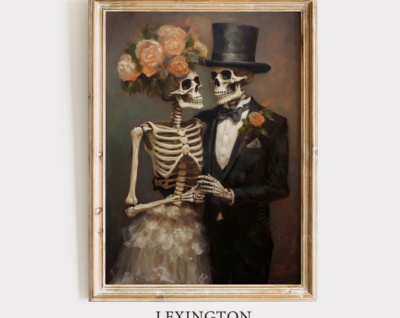 Wedding Bride And Groom Skeleton Halloween Decor Vintage Halloween Wall Art Skeleton Dark Academia Wedding Art Moody Wall Art 183