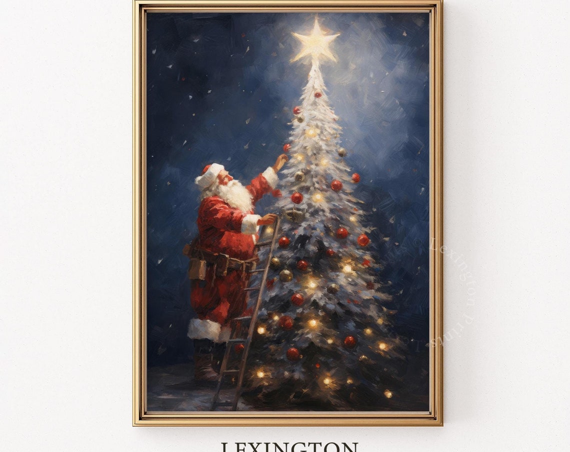 Santa Christmas Tree Christmas Wall Art Christmas Painting Christmas Santa Holiday Art Winter Print Santa Christmas Print Seasonal Decor 415