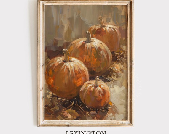 Orange Pumpkins Still Life Rustic Fall Harvest Oil Painting Poster