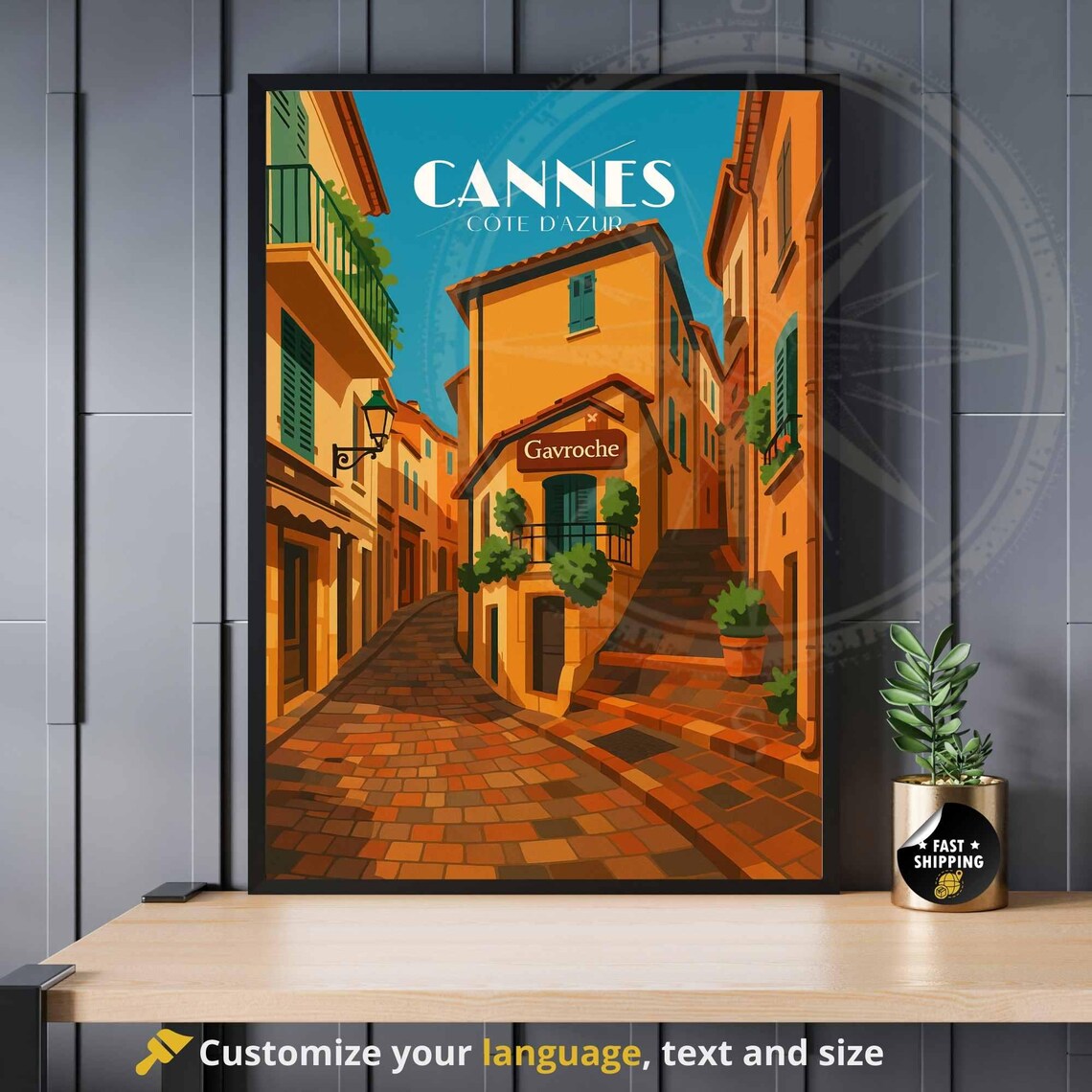 Cannes Cote dAzur Le Suquet Cobblestone Old Town Travel Poster
