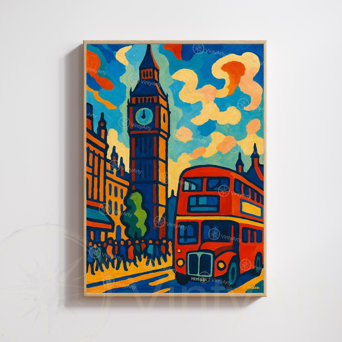 London Big Ben Red Double Decker Bus Colorful Cityscape Poster