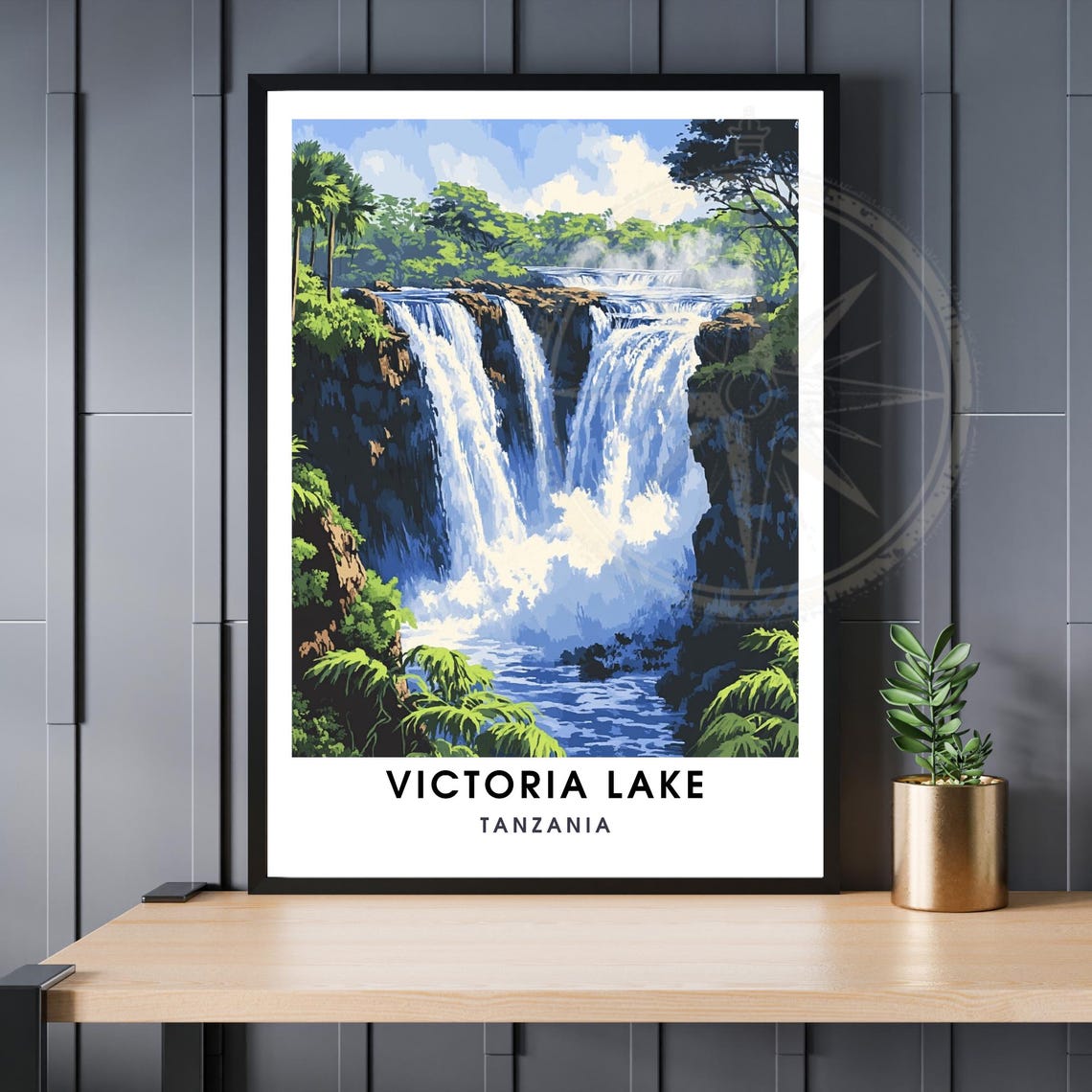 Victoria Lake Tanzania Waterfall Cliffs Misty Jungle Travel Poster
