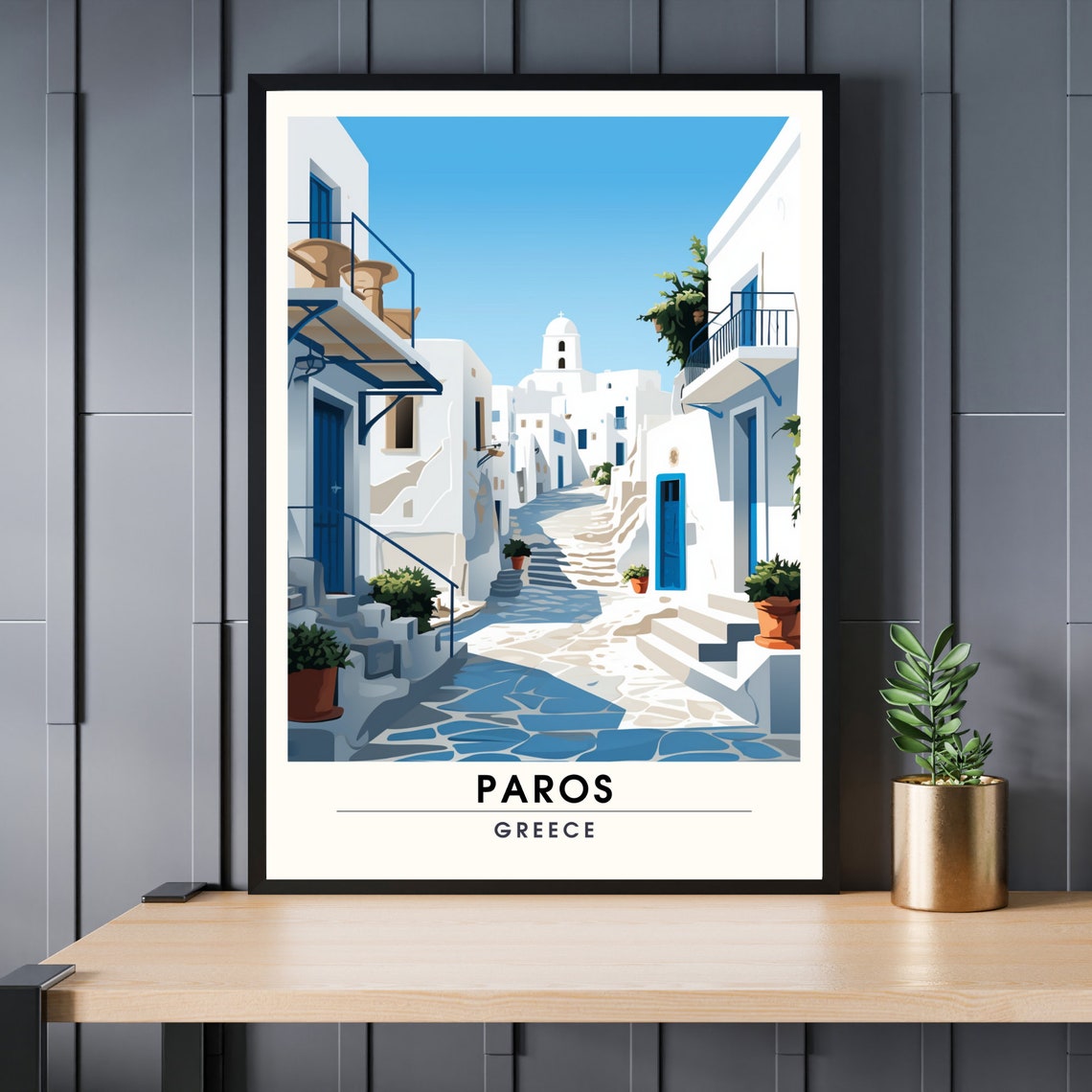 Paros Greece Cycladic Whitewashed Alley Blue Doors Island Poster