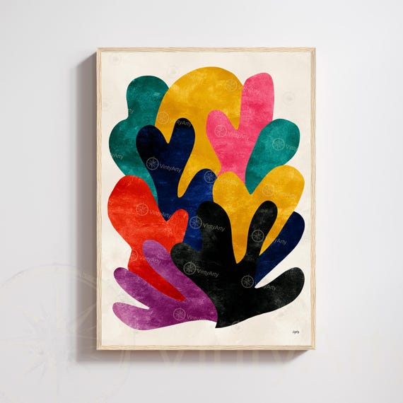 Matisse Multicolor Print Abstract Coral Poster Modern Wall Art