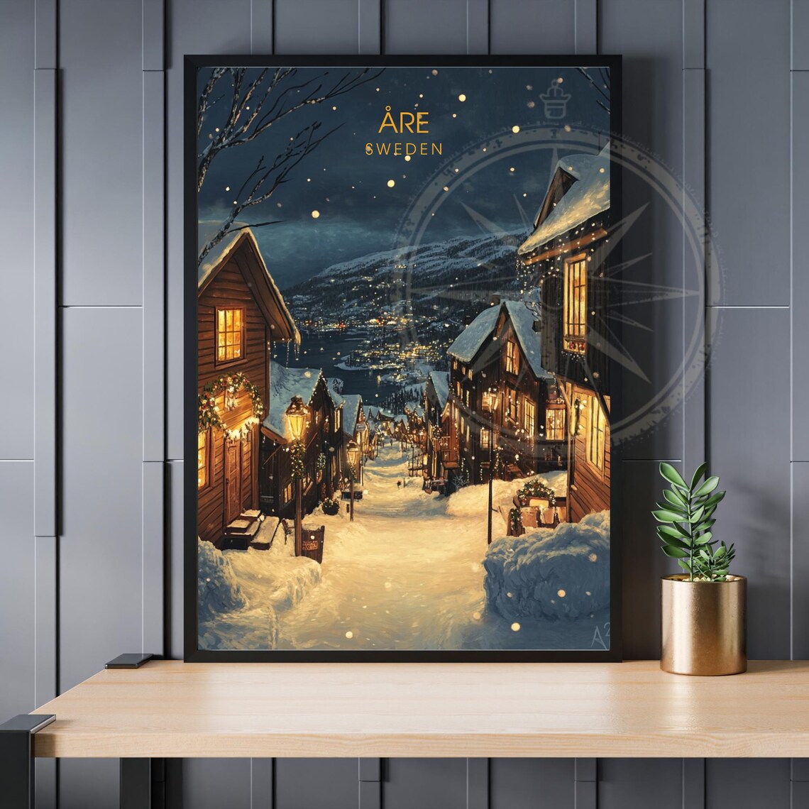 Åre Sweden Snowy Village Night Lights Winter Wonderland Poster