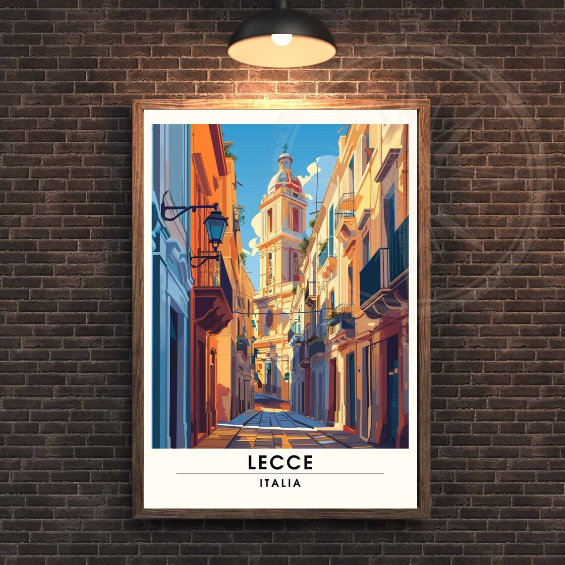 Lecce Italia Historic Old Town Street Bell Tower Travel Poster