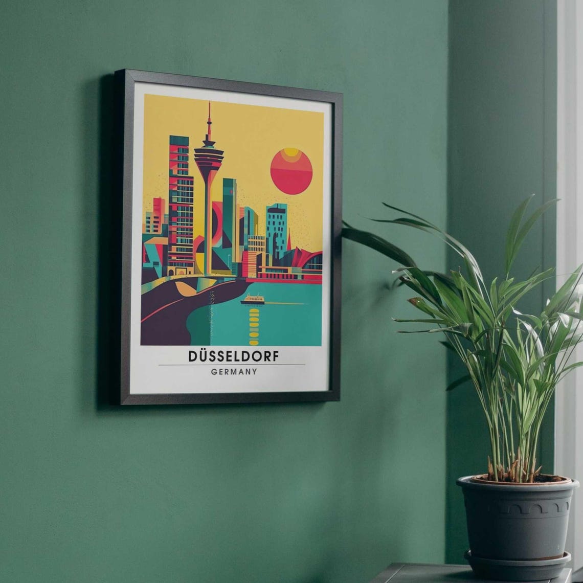 Düsseldorf Colorful Pop Art Rheinturm River Germany Travel Poster - Image 4