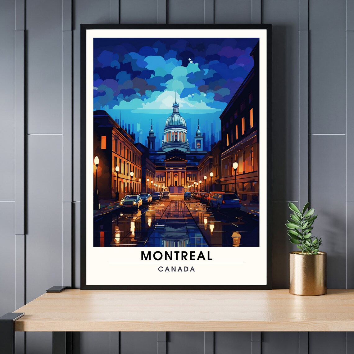 Montreal Canada Old Montreal Night Street Vintage Art Poster