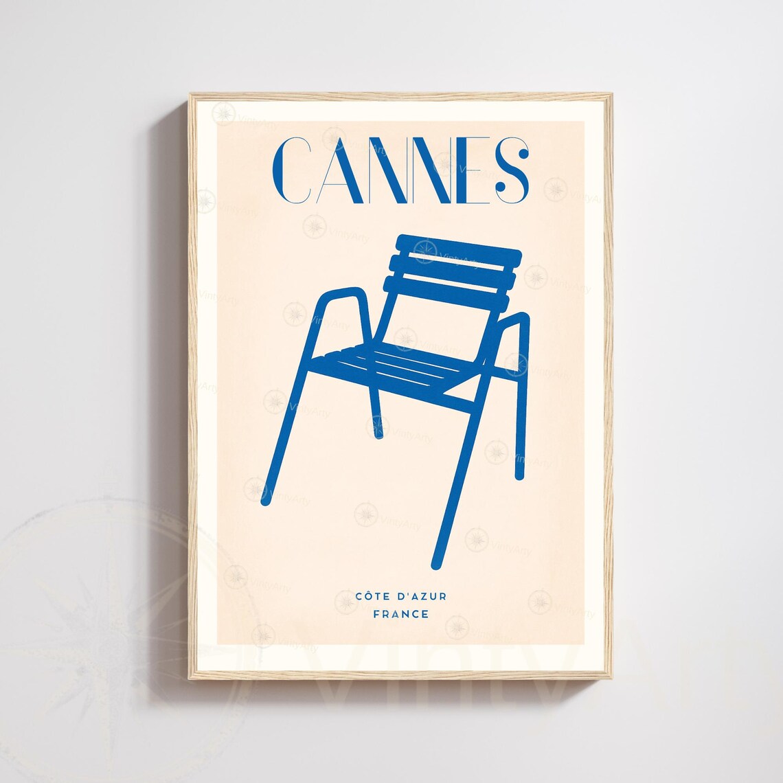 Cannes Blue Beach Chair French Riviera Minimalist Travel Poster