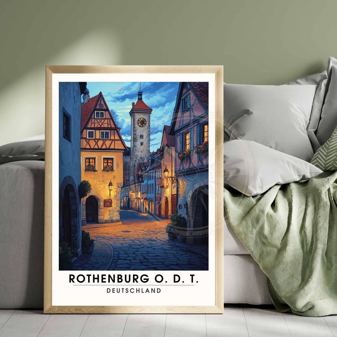 Rothenburg O. D. T. Old Town Clock Tower Evening Travel Poster - Image 3