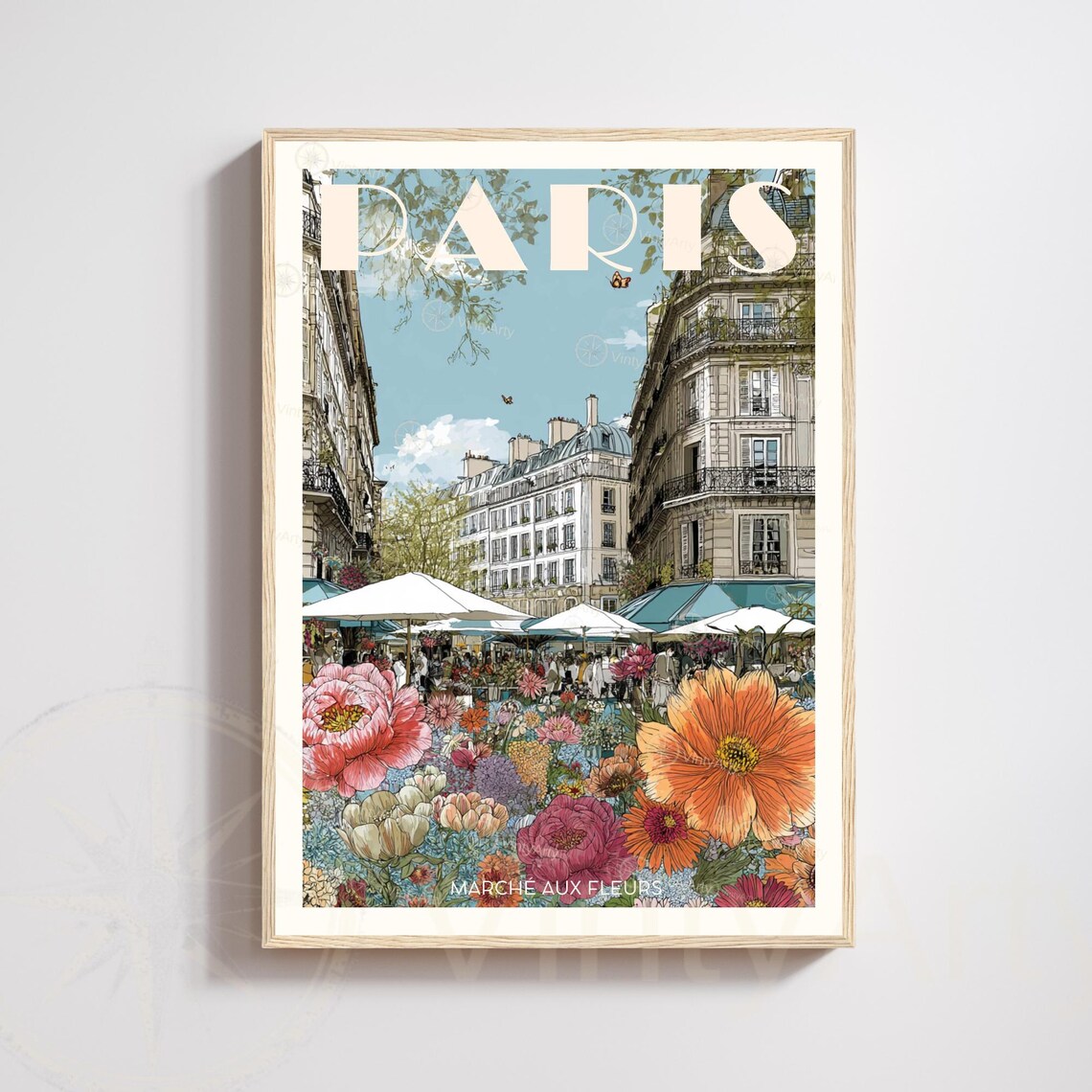 Paris Marche aux Fleurs Sketch Flower Market French Art Poster
