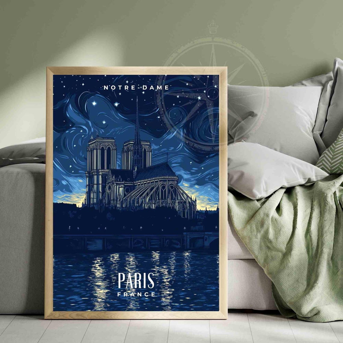 Paris Notre-Dame Starry Night Swirling Sky Cathedral Artwork Poster - Image 2