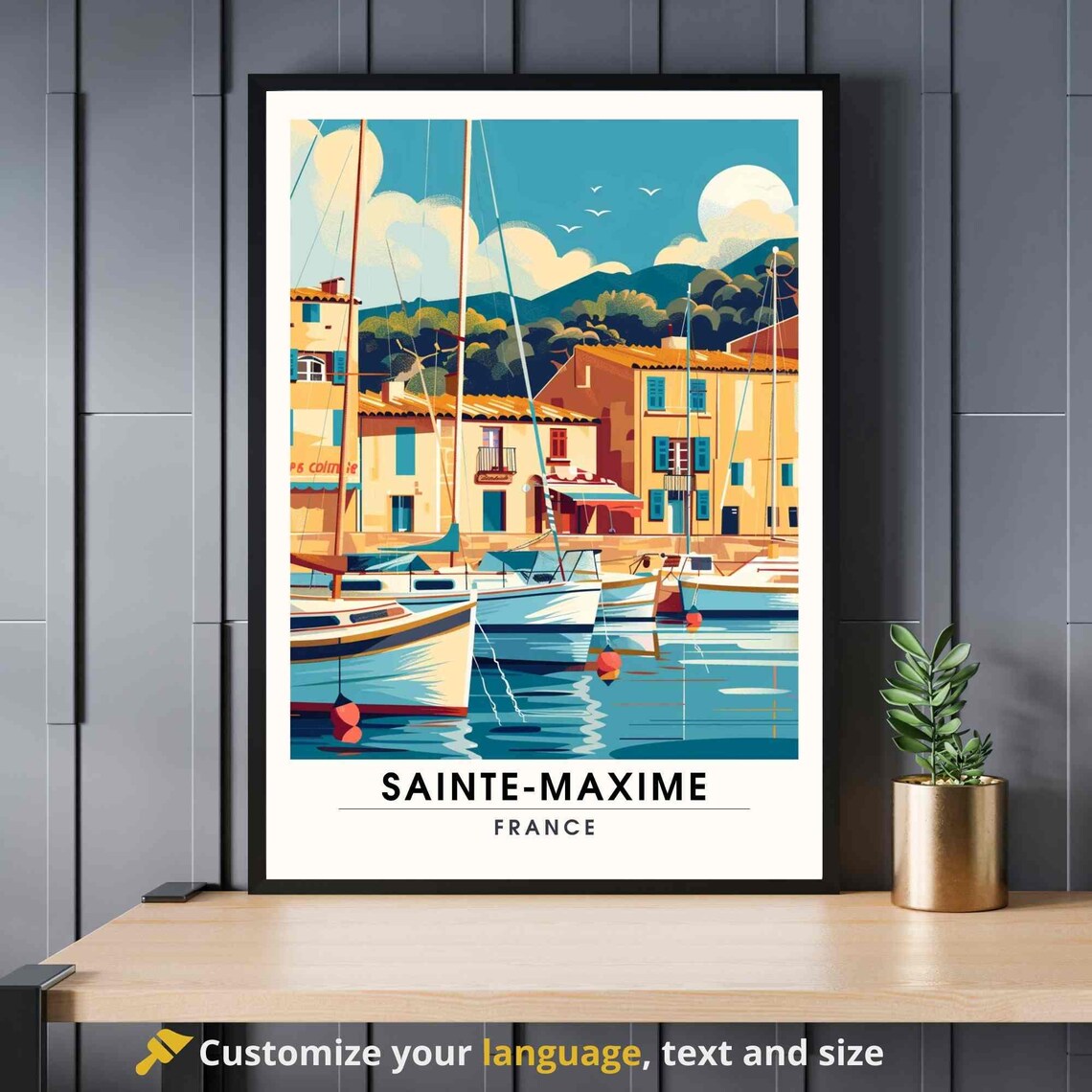 Sainte Maxime France Harbor Travel Poster Riviera Sailboats Marina