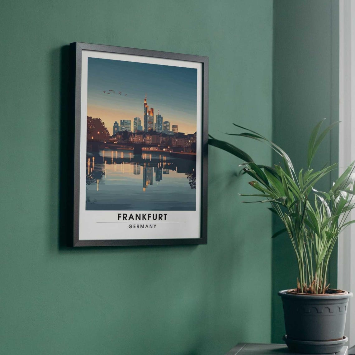 Frankfurt Skyline Sunset River Reflection Germany Travel Poster - Image 4