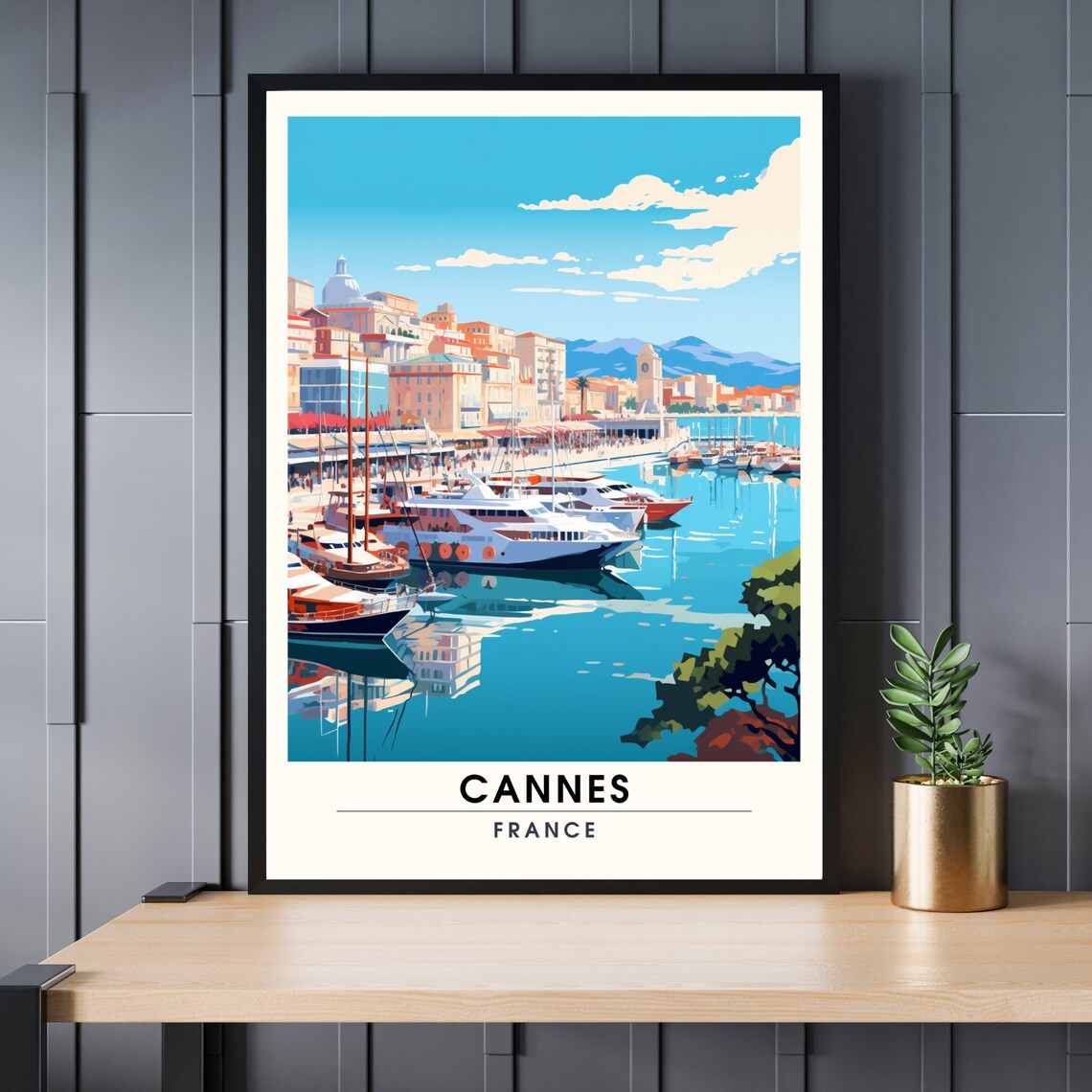 Cannes France Riviera Harbor Yacht Marina Vintage Travel Poster