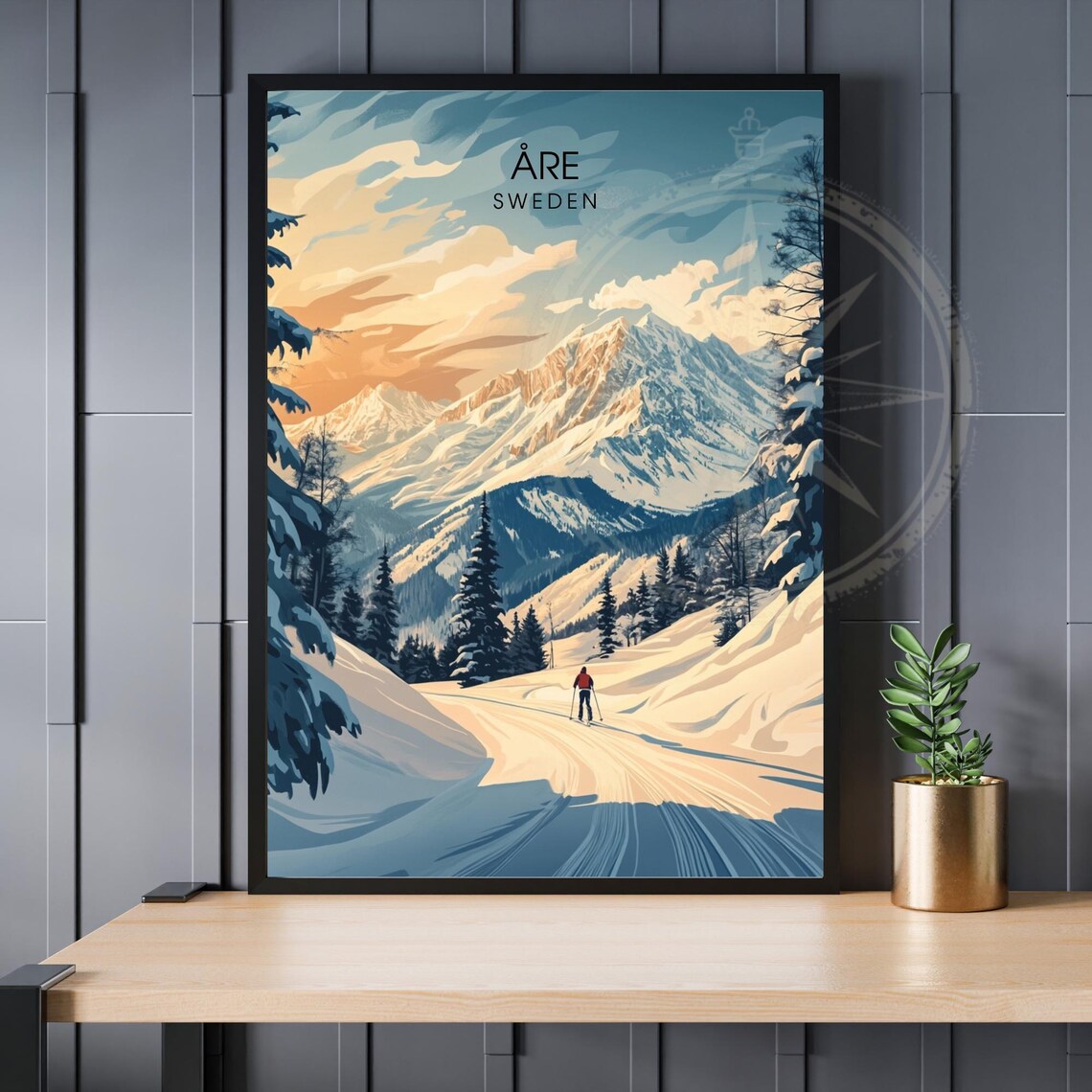 Åre Sweden Alpine Ski Slope Mountain Sunset Vintage Travel Poster