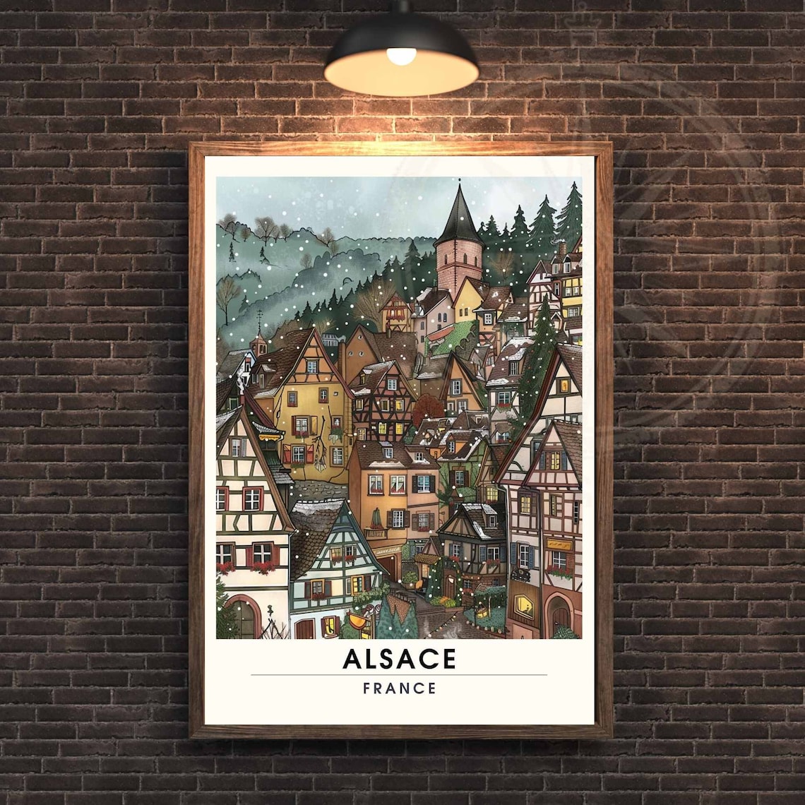 Alsace France Snowy Half Timbered Village Winter Travel Poster